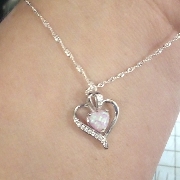 Jewelry - NWOT - Exquisite Gorgeous Created-Opal Heart & Sterling Silver Twisted Necklace